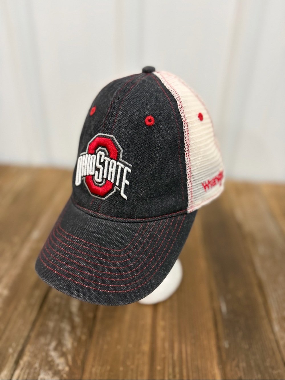 Wrangler Black and White Mesh Ohio State Cap with Red Accents